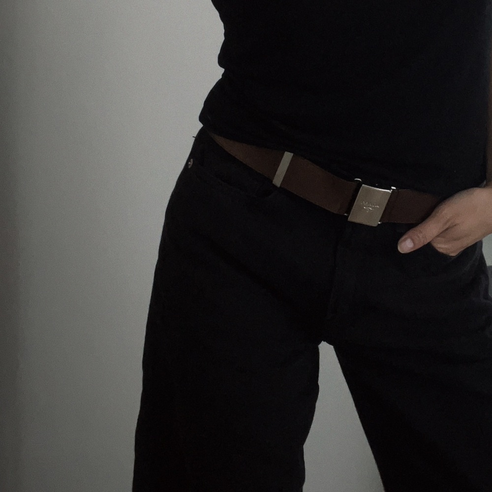 Prada Dark Brown Adjustable Leather Belt with Silver Buckle Logo Clasp - Picture 7 of 7